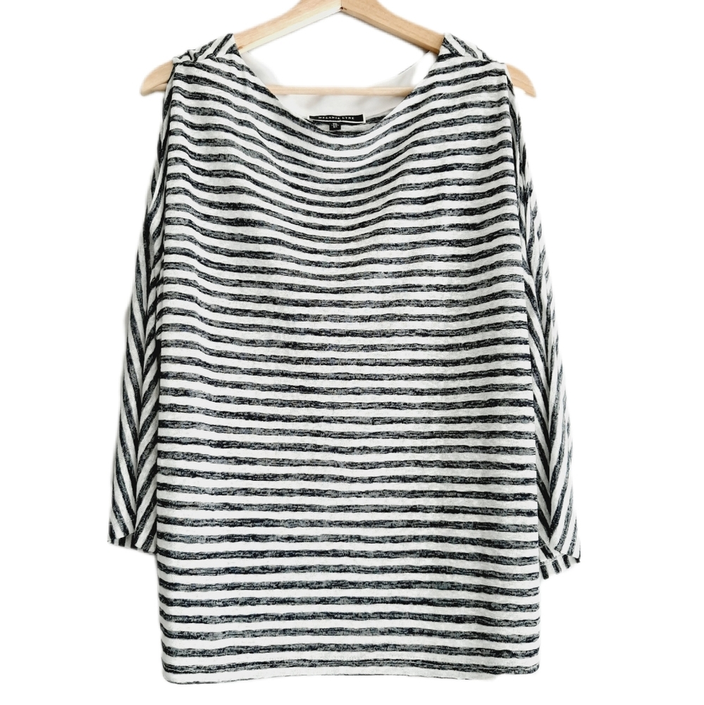 🍒 MELANIE LYNE Cold Shoulder Lightweight Knit Sweater Stripe Sz XL